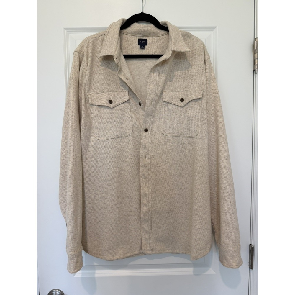 J Crew Double Knit Work Shirt Button up Long Sleeve Mens Size XL Beige Tan New